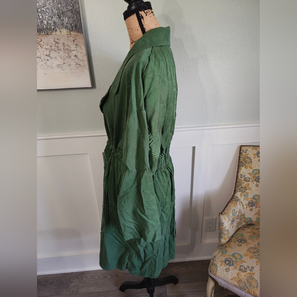 Zara Basic Outerwear Forest Green Belted Trench C… - image 2